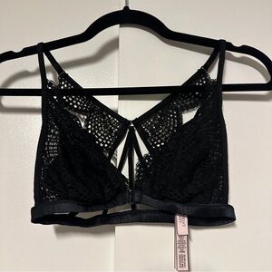Victorias Secret PINK Black Butterfly Lace bralette Size XS